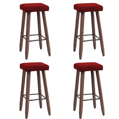 Kit 4 Banquetas Altas Quadradas Pés Madeira Paris:vermelho