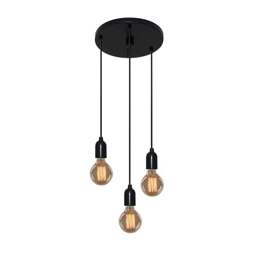 Pendente Luminária Retro Preto MJ-4162-3 Suporte Para Lâmpada - Não Inclusa - Bivolt