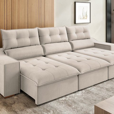 Sofá Retrátil e Reclinável com Pillow Top 5 Lugares 2,90m Bellory