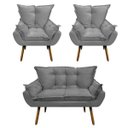 Ver imagem 1 de Kit 02 Poltronas e 01 Namoradeira Mariana Suede Grafite Slk Decor