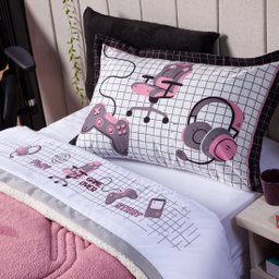 Jogo de Cama Game Streamer Branco/rosê Queen 04 Peças - Micropercal 180 Fios - 1