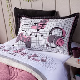 Jogo de Cama Game Streamer Branco/rosê Queen 04 Peças - Micropercal 180 Fios - 2