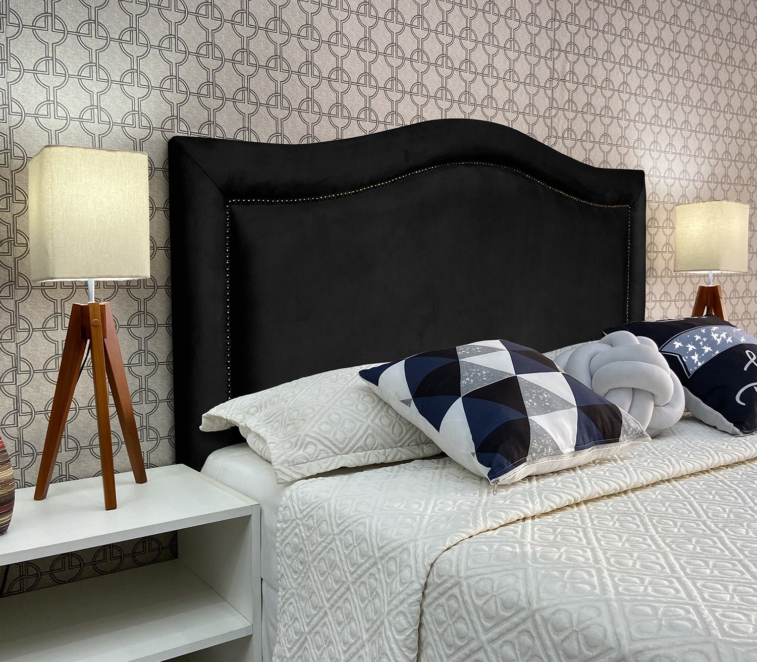 Cabeceira Queen Estofada Sevilha Provençal Suede Preto 160 X 60 Rbl - 1