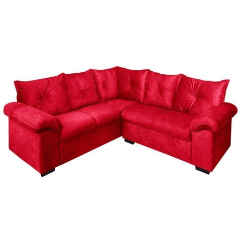 Sofá de Canto 5 Lugares Cannes Veludo Vermelho Mamflex Vermelho
