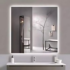 Espelho Decorativo 90x90 Quadrado para Banheiro com Led Branco Acompanha Fonte Bivolt