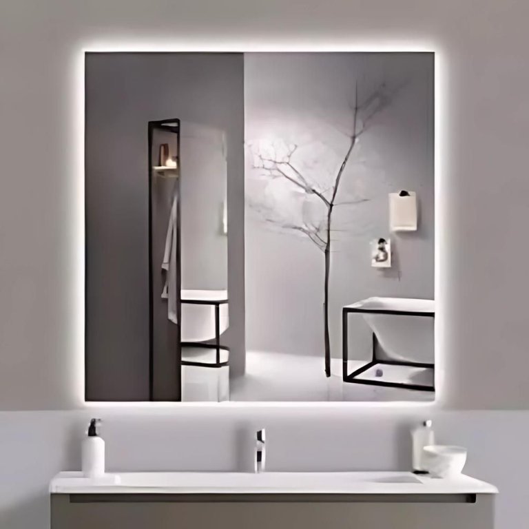 Espelho Decorativo 90x90 Quadrado para Banheiro com Led Branco Acompanha Fonte Bivolt