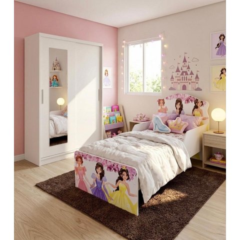 Quarto Completo Guarda Roupa e Mini Cama Princesa Infantil Menina Criança