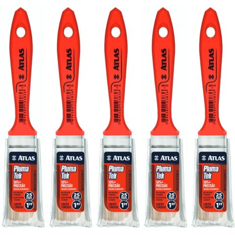 Pincel Trincha Média 25mm para Pintura Multiuso Profissional | Atlas | Kit 05 Un