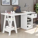 Ver imagem 4 de Mesa Cavalete Escrivaninha Bali com 2 Prateleira 1 Gaveta Branca cm2 Carmolar