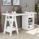 Ver imagem 3 de Mesa Cavalete Escrivaninha Bali com 2 Prateleira 1 Gaveta Branca cm2 Carmolar