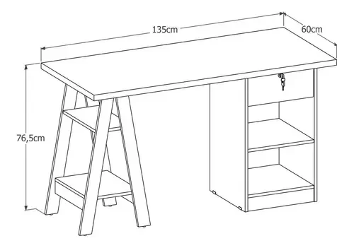 Ver imagem 5 de Mesa Cavalete Escrivaninha Bali com 2 Prateleira 1 Gaveta Branca cm2 Carmolar