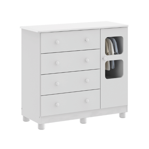 Cômoda Infantil Uli Peroba 100% Mdf Branco 1 Porta 4 Gavetas