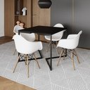 Ver imagem 1 de Mesa Jantar Industrial Quadrada Preta 90Cm Base V Ferro Preto Com 4 Poltronas Brancas M Cor: Preto