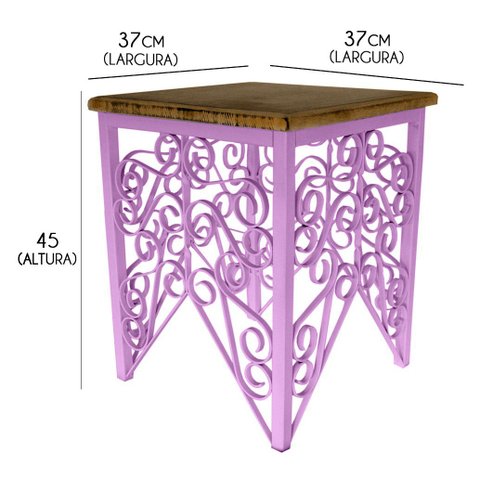 Banquinho De Ferro para Sala Varanda Moderno Madeira de Demolição - Rosa