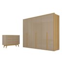 Ver imagem 3 de Conjunto Guarda-Roupa Casal 6 Portas 6 Gavetas Cômoda 8 Gavetas Tampo MDF Lizz Bege/Fendi/Hanover