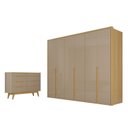 Ver imagem 2 de Conjunto Guarda-Roupa Casal 6 Portas 6 Gavetas Cômoda 8 Gavetas com Tampo MDF Lizz Bege/Fendi/Hanover