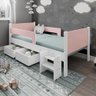 Cama Solteiro com 2 Baus Organizador e Escada Luna Plus Branco com Rosa - 1