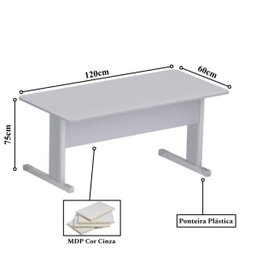 Mesa Escritório 1,20×0,60m – S/ Gavetas – New City – CINZA/CINZA - 2