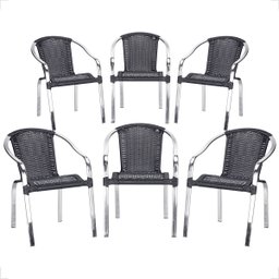 6 Cadeira Maresia Aluminio Polido Fibra Sintetica Tr. Simples - Preta - 1