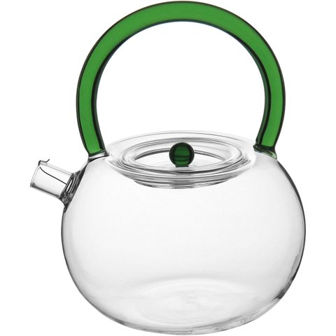 Bule Chaleira Home&co com Alça Verde Borossilicato 900ml 16x13x13cm Transparente