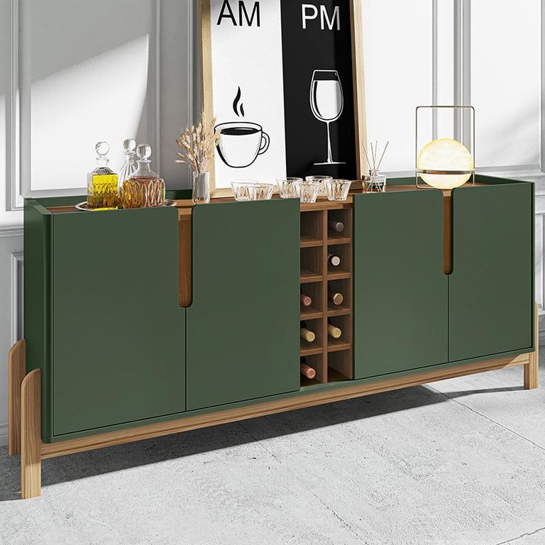 Aparador Buffet Armário Lizz 4 Portas Adega 1,90 Mdf/madeira Verde Oliva/cedro