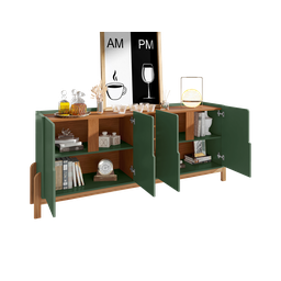 Aparador Buffet Armário Lizz 4 Portas Adega 1,90 Mdf/madeira Verde Oliva/cedro - 4