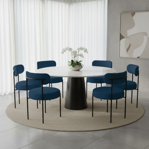 Cadeira Sala de Jantar Margara Kit 6 em Aço Preto Bouclê D03 - D'Rossi