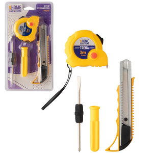 Kit Ferramenta 4 Peças Trena Estilete Chave Duo Fenda e Philips