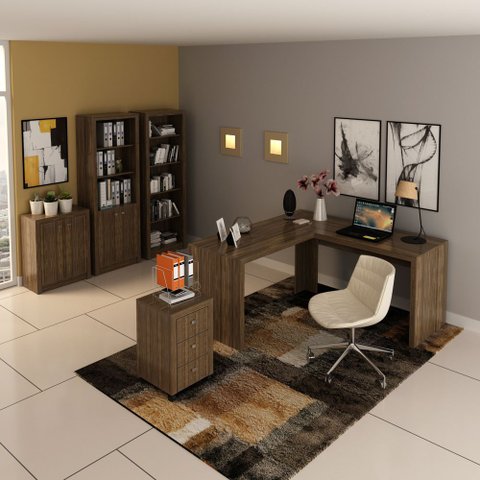 Conjunto de Escritório com Escrivaninha 05 pç CJ43018-035 Tecno Móbili - Tecno Móbili Nogal