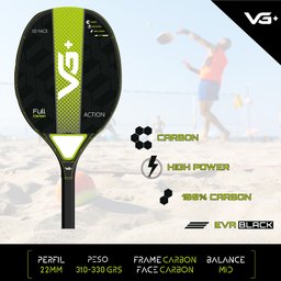Raquete de Beach Tennis Action Full Carbon Verde Vg Plus - 7