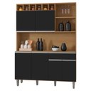Ver imagem 1 de Kit Cozinha Compacta 6 Portas 130 Cm Alice Amendoa Preto Reajl Moveis