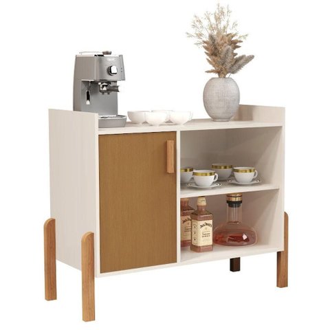 Aparador Cartago Compacto 1 Porta Mdp 80cm Off White e Cedro Luxor