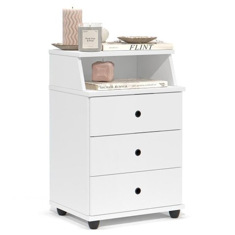 Mesa de Cabeceira Quarto Luxo New com 3 Gavetas Branco Branco