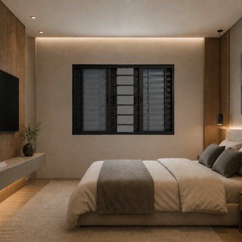Veneziana 6 Folhas com Grade Horizontal 120x100cm Alumínio Preto Classic