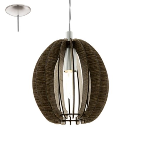Pendente Aço Níquel Acetinado Madeira Marrom Diam. 190 Mm 1 X 40w E14