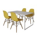 Ver imagem 6 de Mesa Industrial Base Ferro Branco Tampo 137X90 Branco 4 Cadeiras Madeira Assento Amarelo