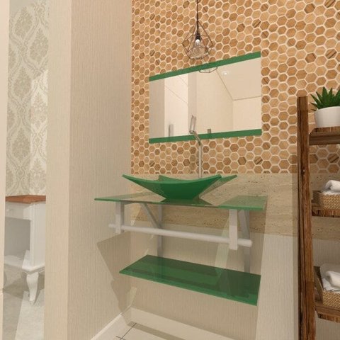 Combo 2 em 1 Gabinete de Vidro San Marino 60cm Ac + Torneira Algarve - Verde Ek