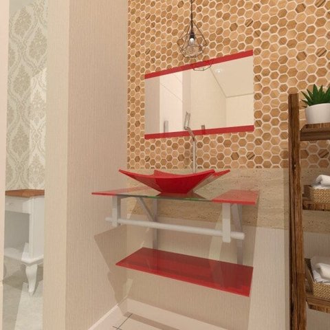 COMBO 2 EM 1 GABINETE DE VIDRO SAN MARINO 60CM AC + TORNEIRA ALGARVE - VERMELHO FERRARI EK