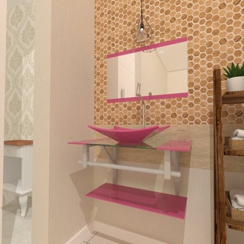 COMBO 2 EM 1 GABINETE DE VIDRO SAN MARINO 60CM AC + TORNEIRA ALGARVE - ROSA EK