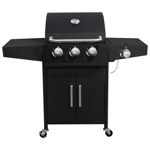 Churrasqueira a Gás 3 Queimadores Centrais 1 Lateral Americana a Bafo Carrinho