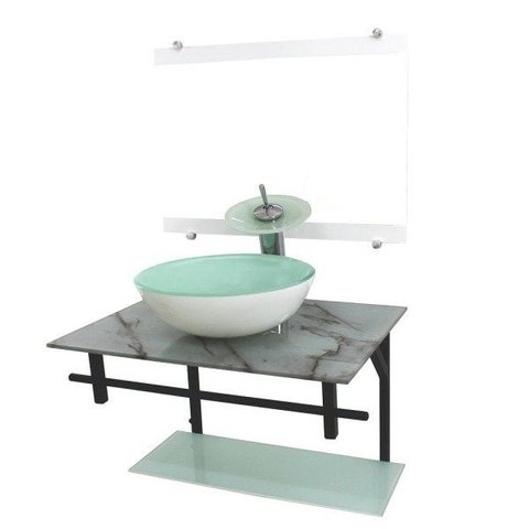 GABINETE DE VIDRO 60CM AP COM CUBA REDONDA -MÁRMORE BRANCO