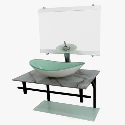 GABINETE DE VIDRO 60CM AP COM CUBA OVAL -MÁRMORE BRANCO