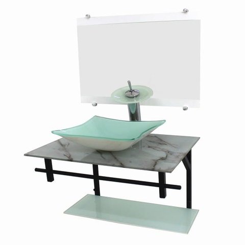 GABINETE DE VIDRO 60CM AP COM CUBA QUADRADA -MÁRMORE BRANCO