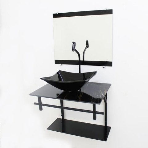 GABINETE DE VIDRO 60CM AP COM CUBA RETANGULAR - MÁRMORE PRETO