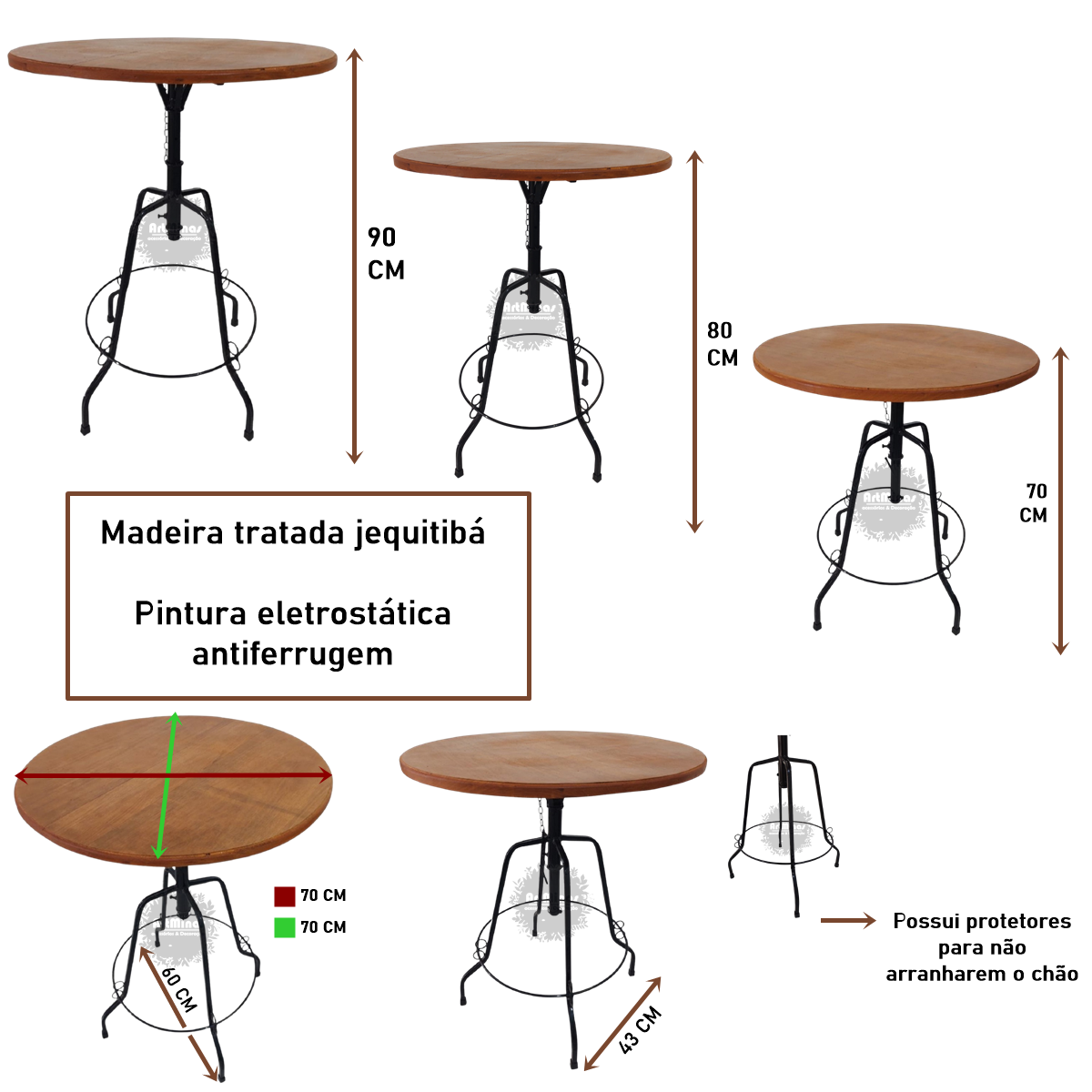 mesa redonda restaurante giratória ferro madeira artesanato mineiro