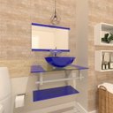 Ver imagem 1 de COMBO 2 EM 1 GABINETE DE VIDRO ESTÔNIA 60CM AC + TORNEIRA IBIZA - AZUL ESCURO EK