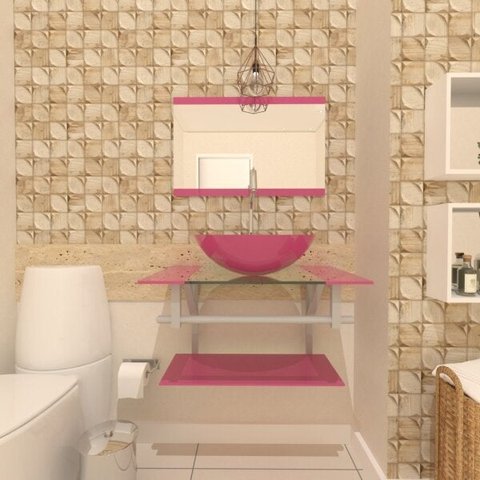 COMBO 2 EM 1 GABINETE DE VIDRO ESTÔNIA 60CM AC + TORNEIRA ALGARVE - ROSA EK