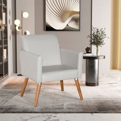 Poltrona Corino Cristal para Sala de Jantar Luxo Recepção:bege Corino