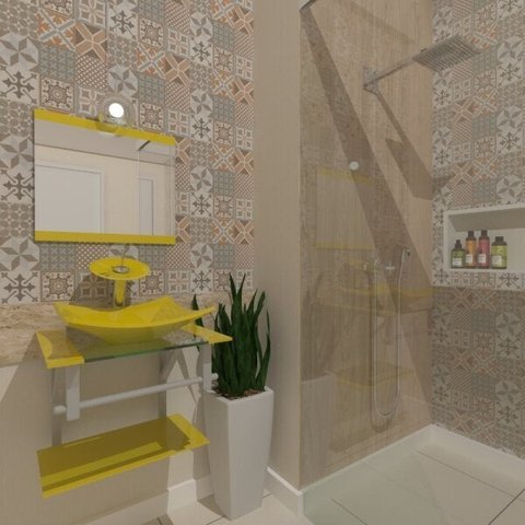COMBO 2 EM 1 GABINETE DE VIDRO ESCÓCIA 45CM AC + TORNEIRA IBIZA - AMARELO EK