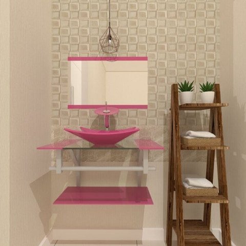 COMBO 2 EM 1 GABINETE DE VIDRO SAN MARINO 60CM AC + TORNEIRA IBIZA - ROSA EK